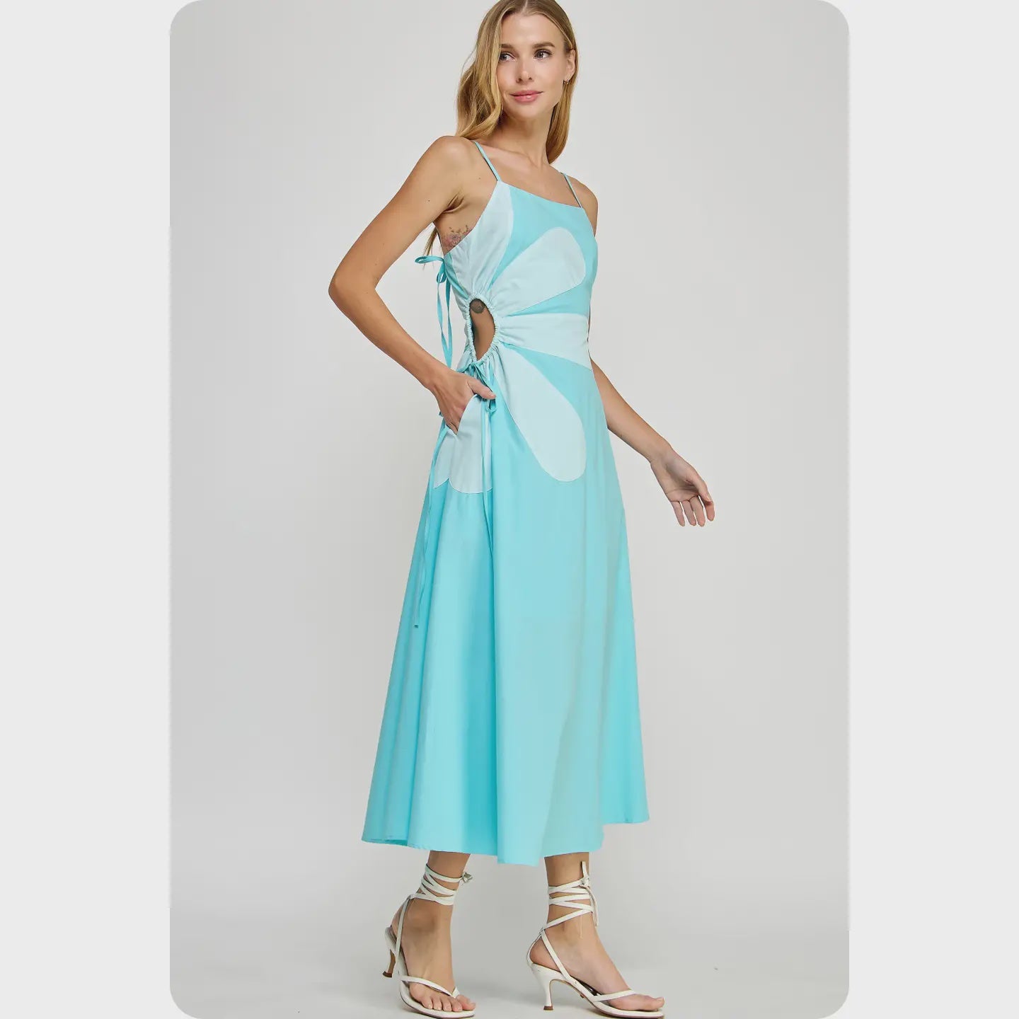 Aqua Blue Sleeveless Side Cut-Out Flower Detail Mini Dress Sophie's Boutique Valdosta Aqua Blue Sleeveless Side Cut-Out Flower Detail Mini Dress Sophie's Boutique Valdosta