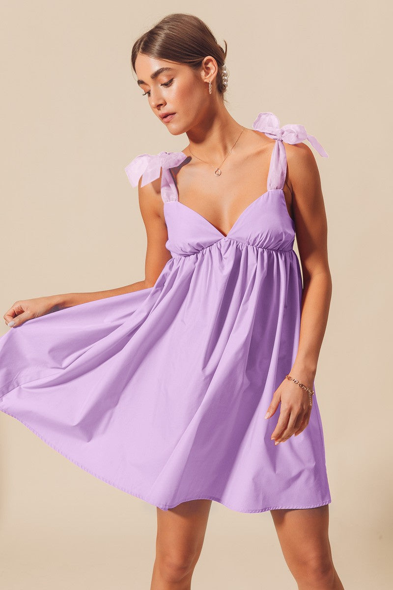 purple babydoll dress Lavender Tule Tie Babydoll Dress – Sophie's Boutique Valdosta