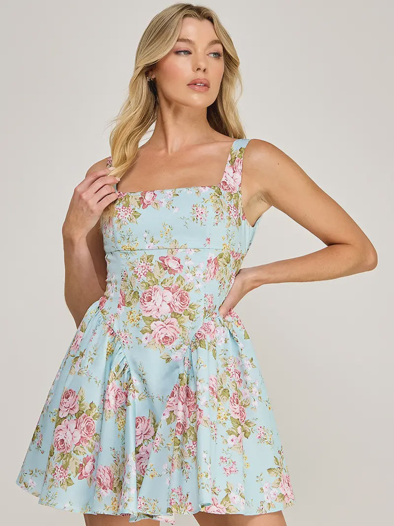 georgia mini dress blue floral Light Blue Floral Print Square Neckline Mini Dress – Sophie's Boutique  Valdosta