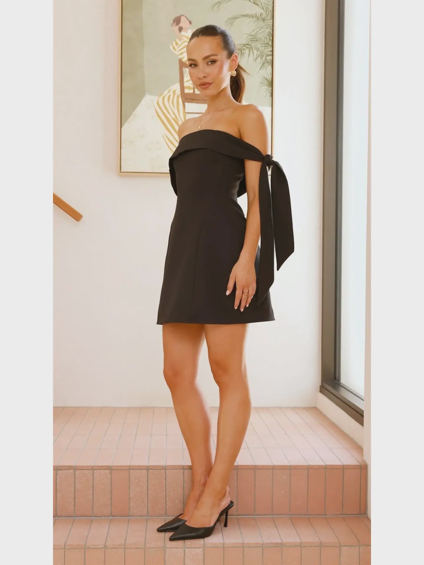 Black Off Shoulder Tie Mini Dress – Sophie's Boutique Valdosta