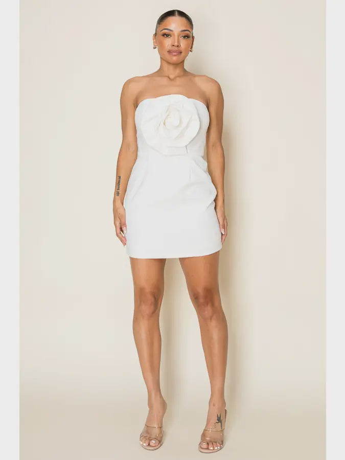 White Rosette Chest Stretch Poly Tube Mini Dress Sophie's Boutique Valdosta White Rosette Chest Stretch Poly Tube Mini Dress Sophie's Boutique Valdosta