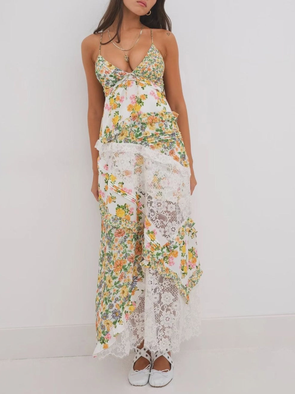 Yellow Floral Printed Lace Patchwork Maxi Dress W Ruffle Details Sophie's Boutique Valdosta Yellow Floral Printed Lace Patchwork Maxi Dress W Ruffle Details Sophie's Boutique Valdosta