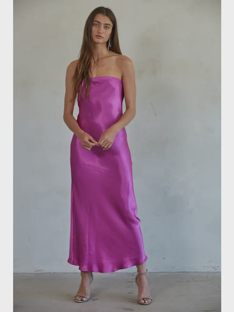 magenta satin maxi dress Magenta rayon satin tube strapless maxi dress – Sophie's Boutique Valdosta