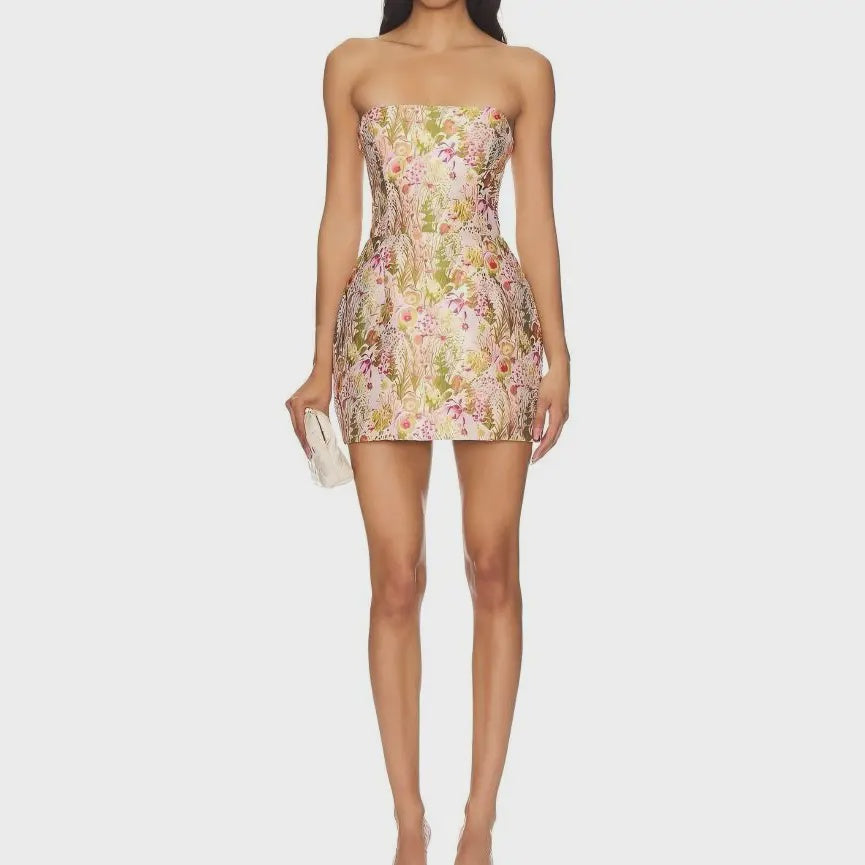 jacquard strapless mini dress Jaquard Strapless Mini Dress