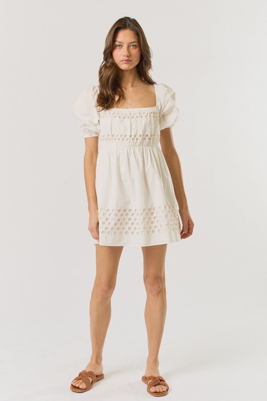 white embroidered puff sleeve dress Puff Sleeve Embroidered Tiered Dress in White  Reistor