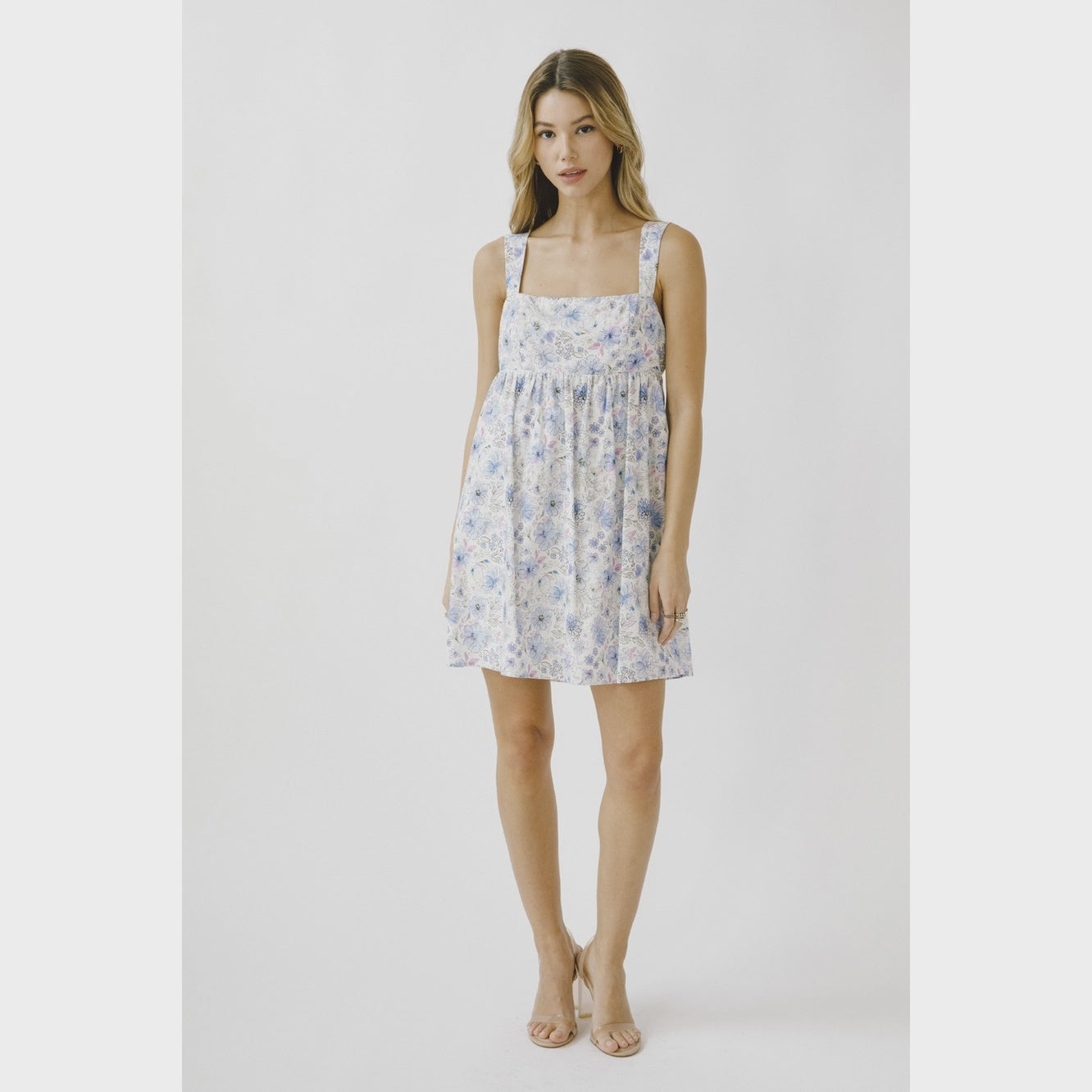 Blue/lilac floral babydoll mini dress  Sophie's Boutique Valdosta