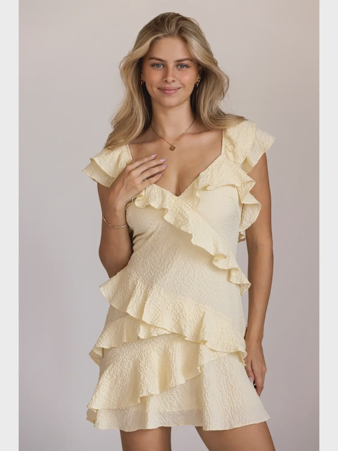 yellow ruffle mini dress Yellow Textured Ruffle Mini Dress – Sophie's Boutique Valdosta
