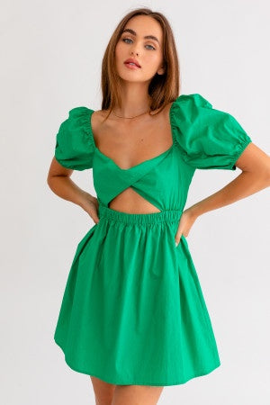 Kelly green front cut out mini dress  Sophie's Boutique Valdosta