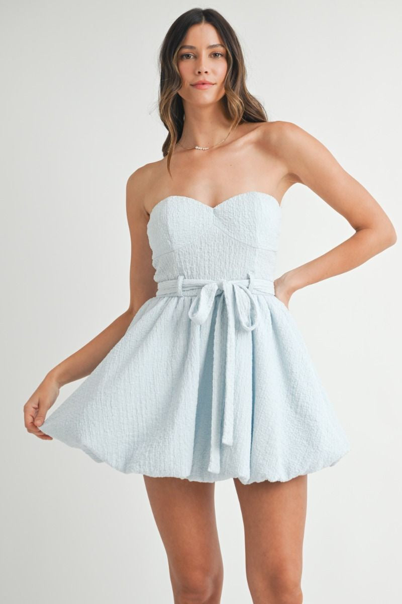 Light Blue Textured Knit Bubble Hem Mini Dress – Sophie's Boutique Valdosta
