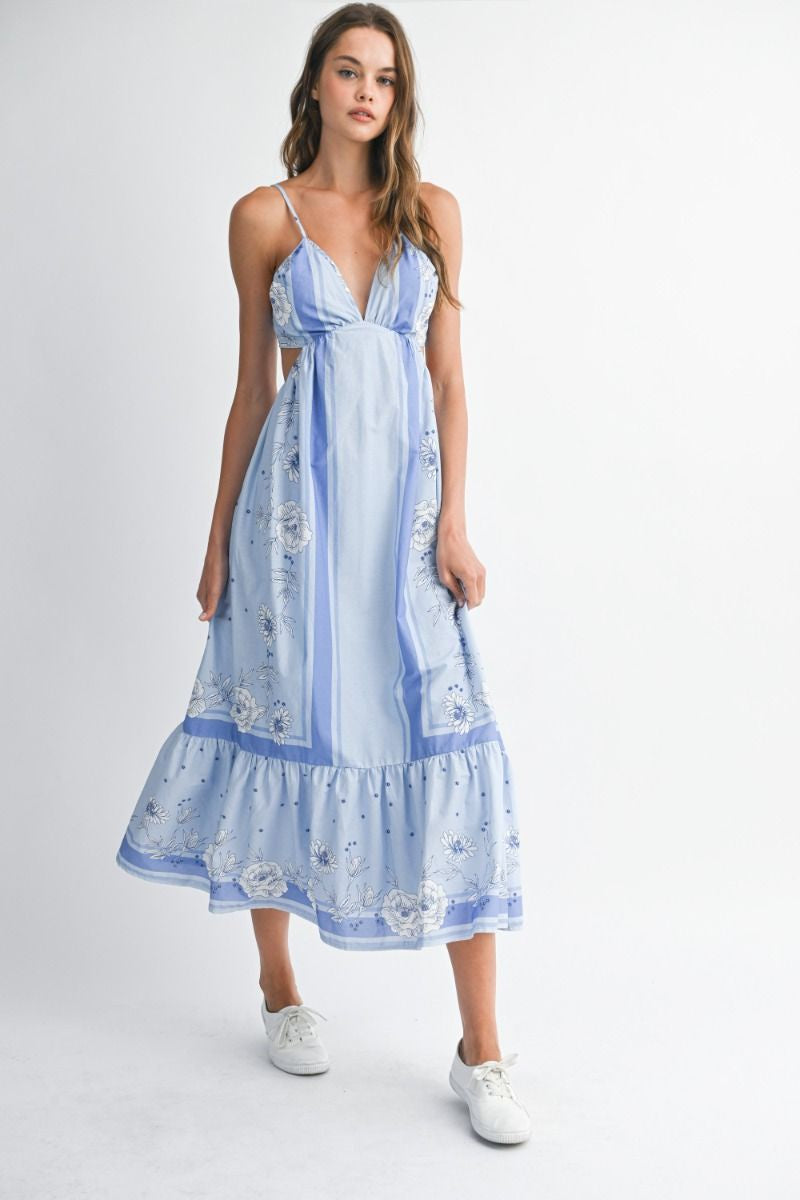 Blue Floral Contrast Spaghetti Strap Maxi Dress – Sophie's Boutique Valdosta