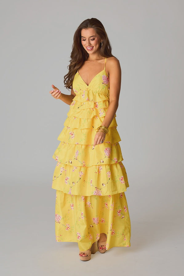 slim fit dress slacks Sunflower Yellow Mesh Maxi Dress - US 10 main image 1