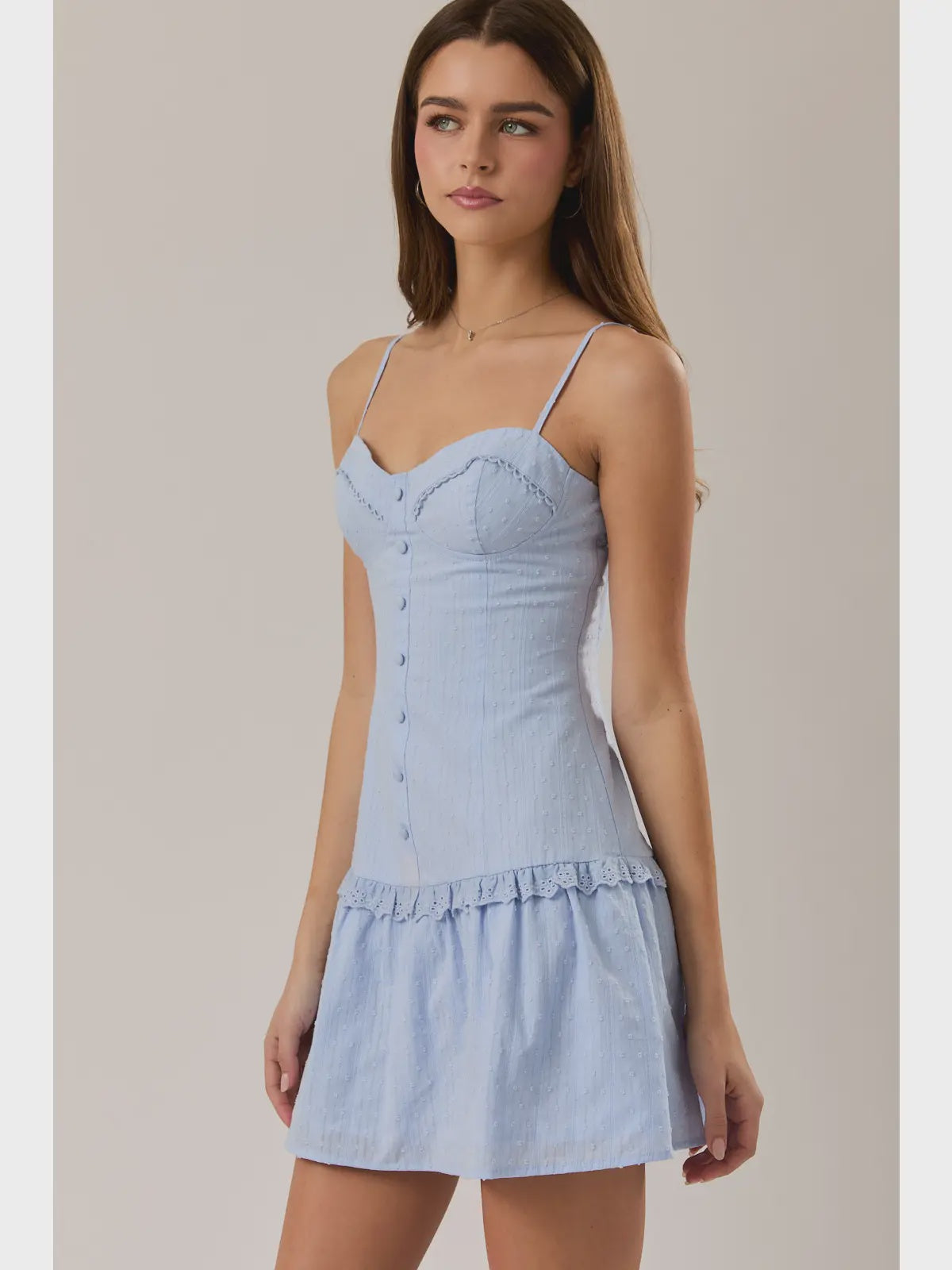 Light Blue Drop Waist Cotton Eyelet Mini Dress – Sophie's Boutique Valdosta