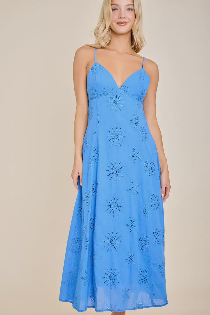 Bue Eyelet Embroidered Spaghetti Strap Midi Dress Sophie's Boutique Valdosta Bue Eyelet Embroidered Spaghetti Strap Midi Dress Sophie's Boutique Valdosta