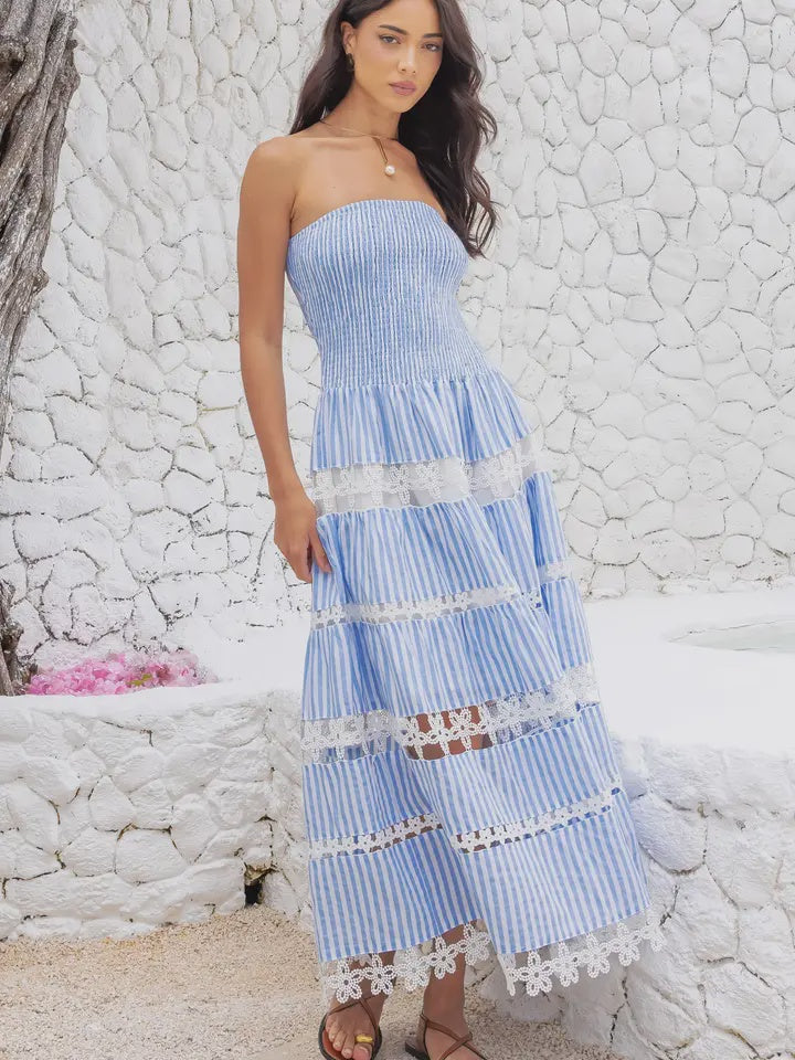 light blue tube dress Striped Floral Lace Tube Dress Light Blue – Sophie's Boutique Valdosta