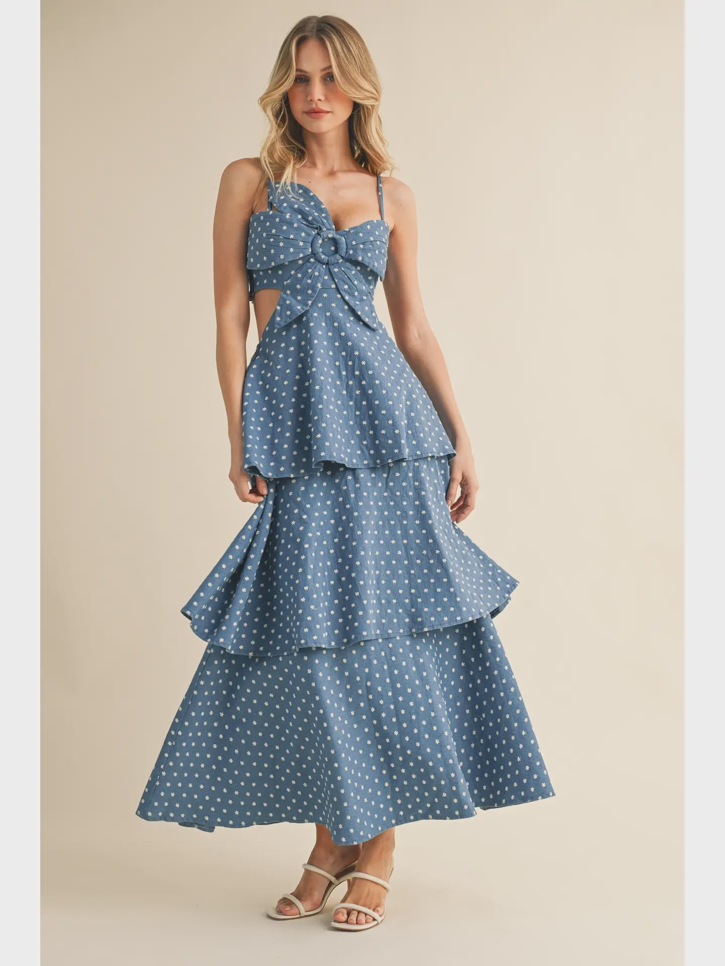 tiered denim maxi dress Denim Ditsy Floral Embroidered Tiered Denim Maxi Dress – Sophie's Boutique Valdosta