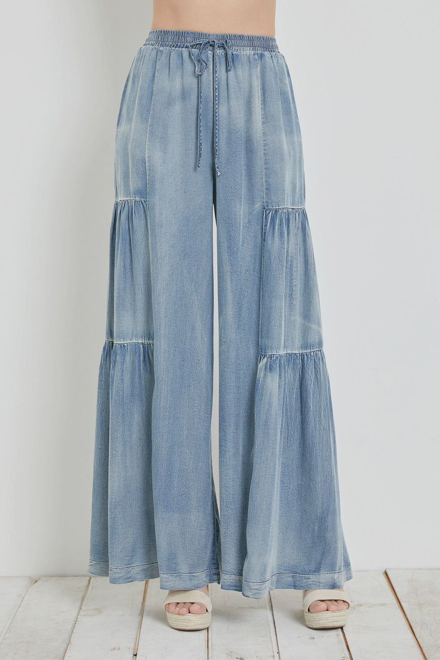 Side Ruffle Jeans Denim Ruffled Side Washed Denim Wide Pants – Sophie's Boutique Valdosta